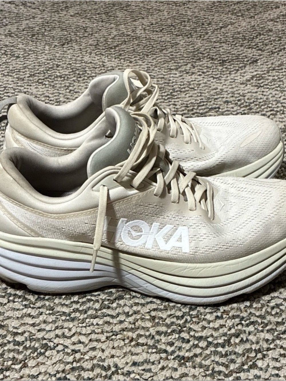 Hoka Neutral Cream Lace-Up Cushioned Running Shoes